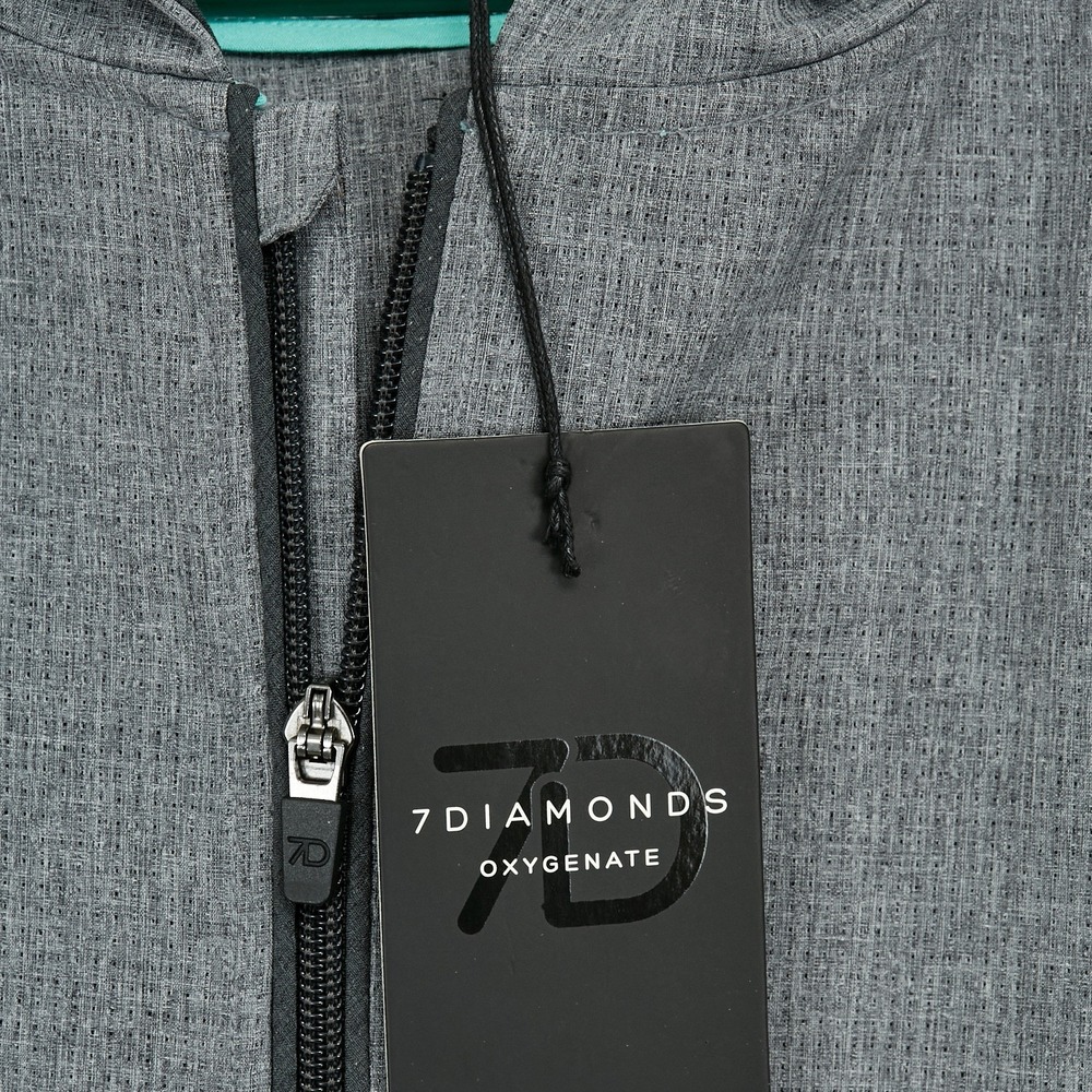 7 Diamonds Mens Oxygenate Full Zip Hoodie XL Grey‎ Black 4 Way Stretch Quick Dry - Picture 6 of 16